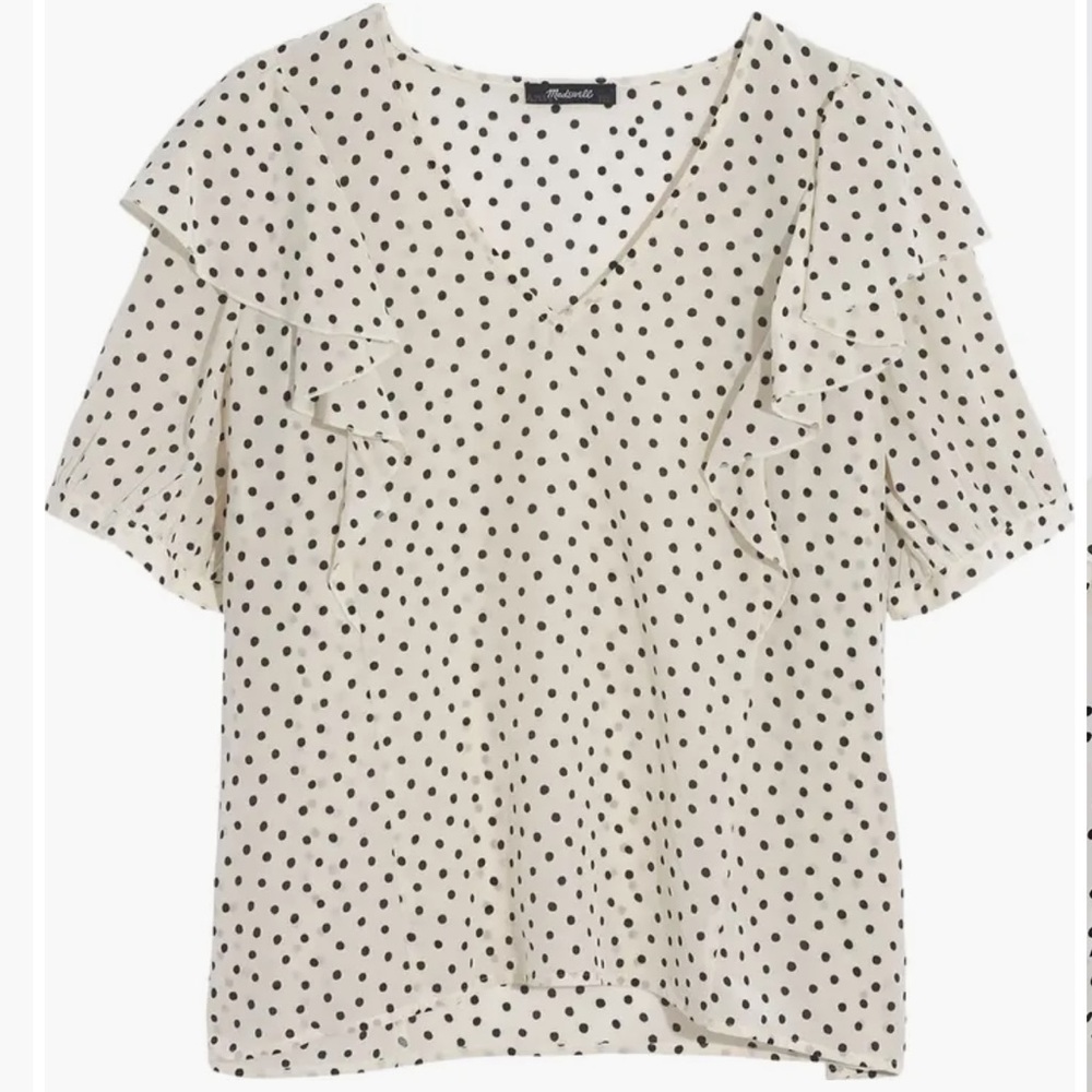 Madewell 100% silk polka dot ruffle top | size S